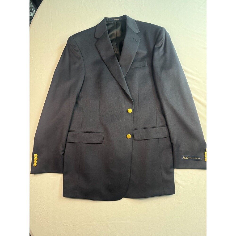 Hart Schaffner Marx Gold Blazer Mens Size 42L 2 Button Navy Classic Wool
